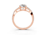 Cushion Cut Moissanite Solitaire Ring in Rose gold with Interwoven Pavé Band and Prong Setting_3