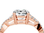 Cushion Cut Moissanite Solitaire Ring in Rose gold with Interwoven Pavé Band and Prong Setting_4
