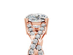 Cushion Cut Moissanite Solitaire Ring in Rose gold with Interwoven Pavé Band and Prong Setting_5