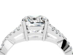 Cushion Cut Moissanite Solitaire Ring in Silver with Interwoven Pavé Band and Prong Setting_10