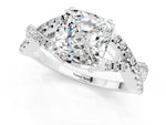 Cushion Cut Moissanite Solitaire Ring in Silver with Interwoven Pavé Band and Prong Setting_7