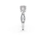 Cushion Cut Moissanite Solitaire Ring in Silver with Interwoven Pavé Band and Prong Setting_8