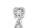 Cushion Cut Moissanite Solitaire Ring in White gold with Interwoven Pavé Band and Prong Setting_5
