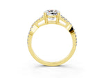 Cushion Cut Moissanite Solitaire Ring in Yellow gold with Interwoven Pavé Band and Prong Setting_3