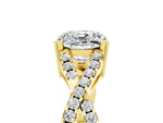 Cushion Cut Moissanite Solitaire Ring in Yellow gold with Interwoven Pavé Band and Prong Setting_5