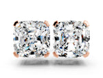 Cushion Cut Moissanite Stud Earrings in Rose gold with Basket Setting