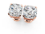 Cushion Cut Moissanite Stud Earrings in Rose gold with Basket Setting_1