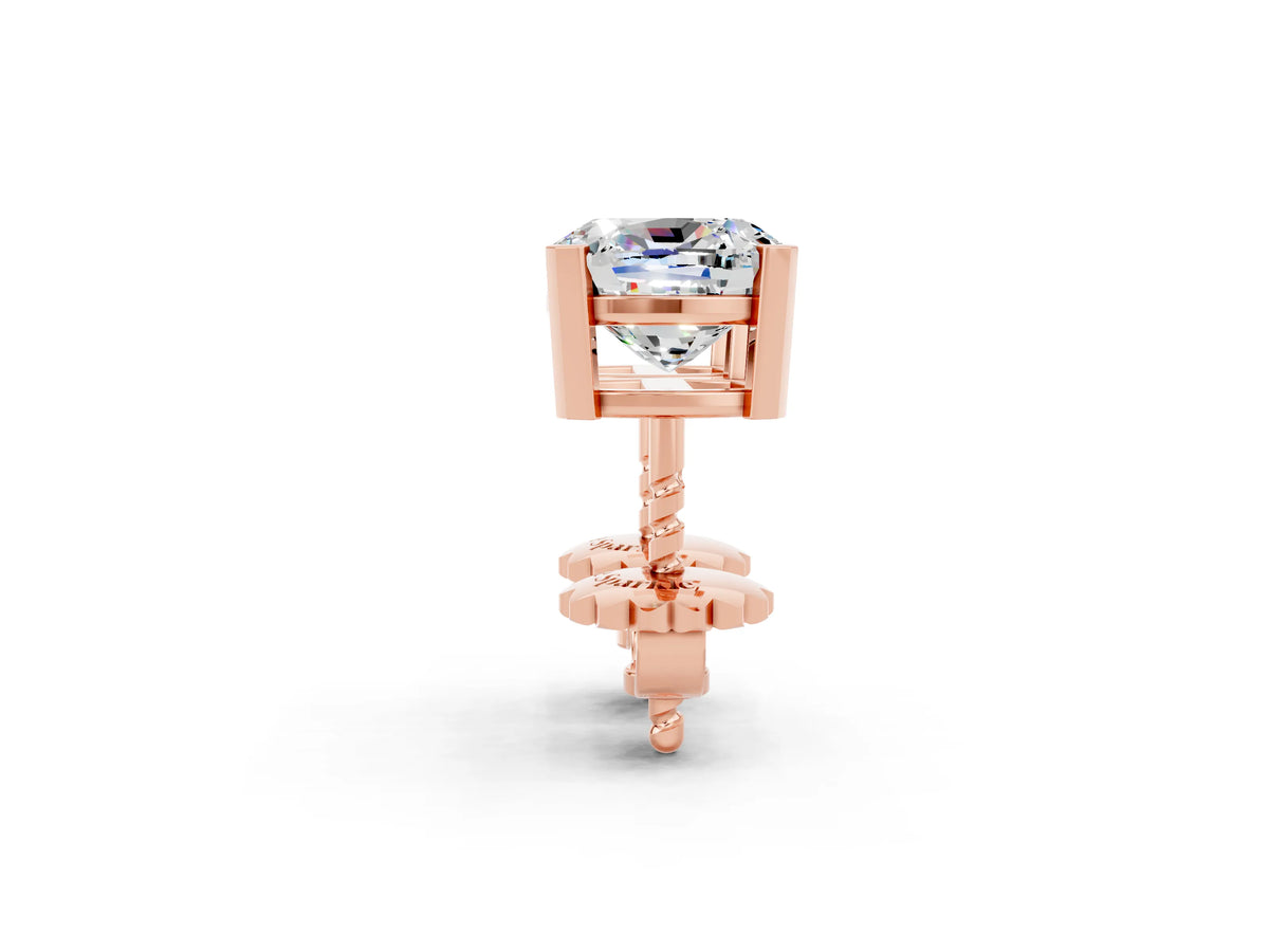 Cushion Cut Moissanite Stud Earrings in Rose gold with Basket Setting_2