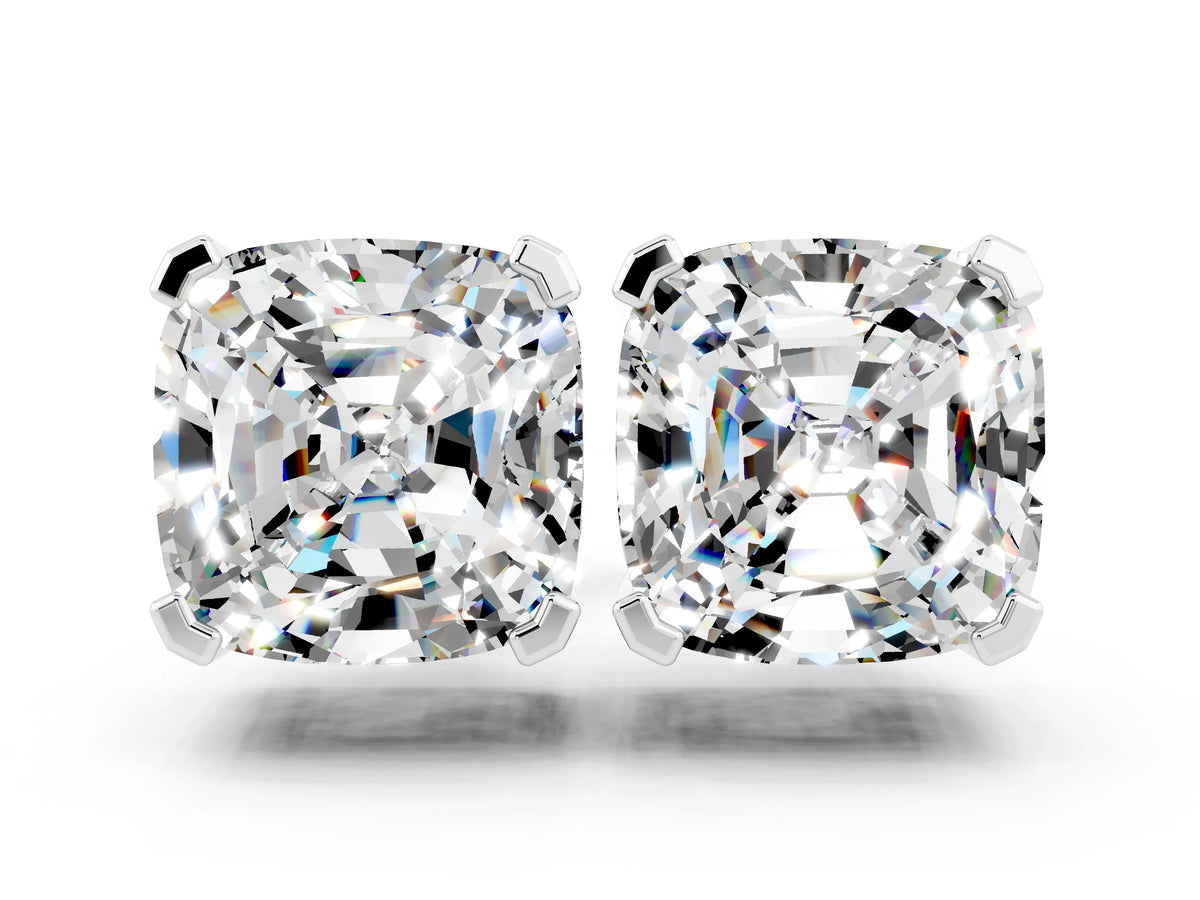 Cushion Cut Moissanite Stud Earrings in White gold with Basket Setting