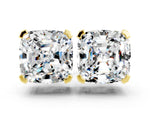 Cushion Cut Moissanite Stud Earrings in Yellow gold with Basket Setting