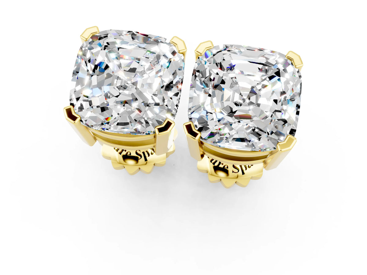 Cushion Cut Moissanite Stud Earrings in Yellow gold with Basket Setting_1