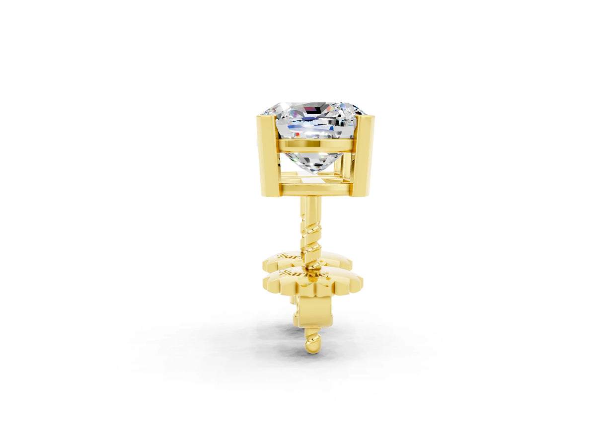Cushion Cut Moissanite Stud Earrings in Yellow gold with Basket Setting_2