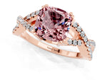 Cushion Cut Morganite Solitaire Ring in Rose gold with Interwoven Pavé Band and Prong Setting_1
