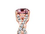 Cushion Cut Morganite Solitaire Ring in Rose gold with Interwoven Pavé Band and Prong Setting_5