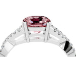 Cushion Cut Morganite Solitaire Ring in Silver with Interwoven Pavé Band and Prong Setting_10