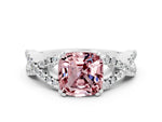 Cushion Cut Morganite Solitaire Ring in Silver with Interwoven Pavé Band and Prong Setting_6