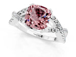 Cushion Cut Morganite Solitaire Ring in White gold with Interwoven Pavé Band and Prong Setting_1