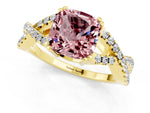 Cushion Cut Morganite Solitaire Ring in Yellow gold with Interwoven Pavé Band and Prong Setting_1
