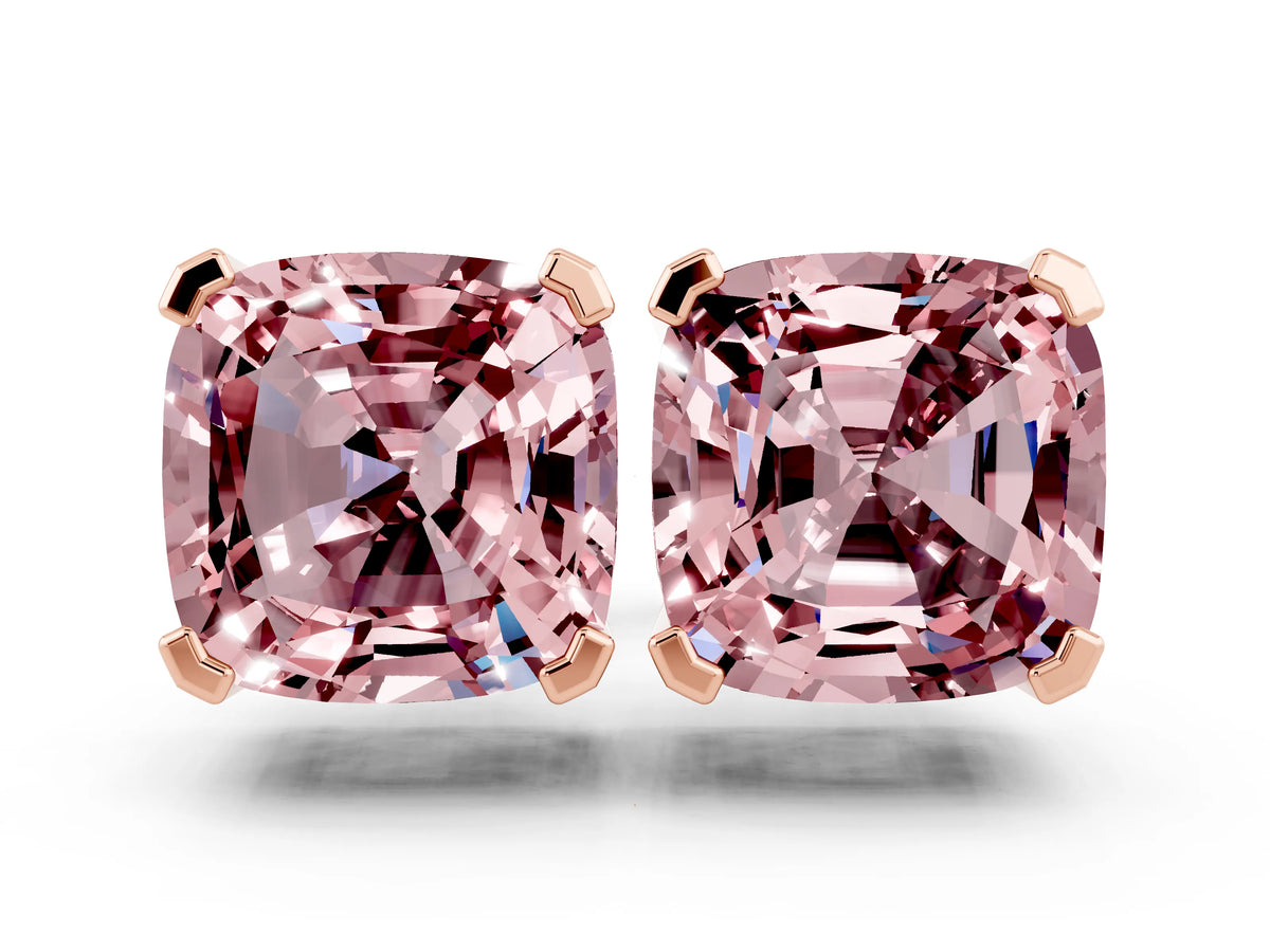 Cushion Cut Morganite Stud Earrings in Rose gold with Basket Setting
