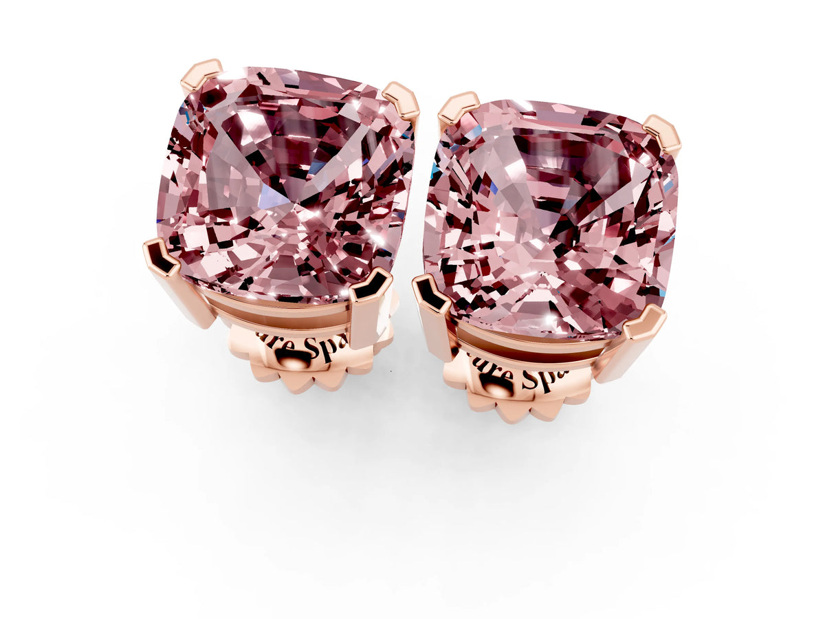Cushion Cut Morganite Stud Earrings in Rose gold with Basket Setting_1