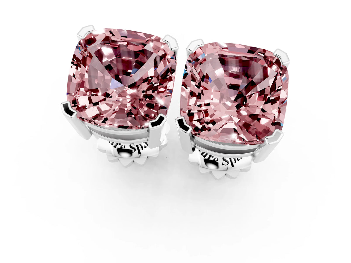 Cushion Cut Morganite Stud Earrings in Silver with Basket Setting_1