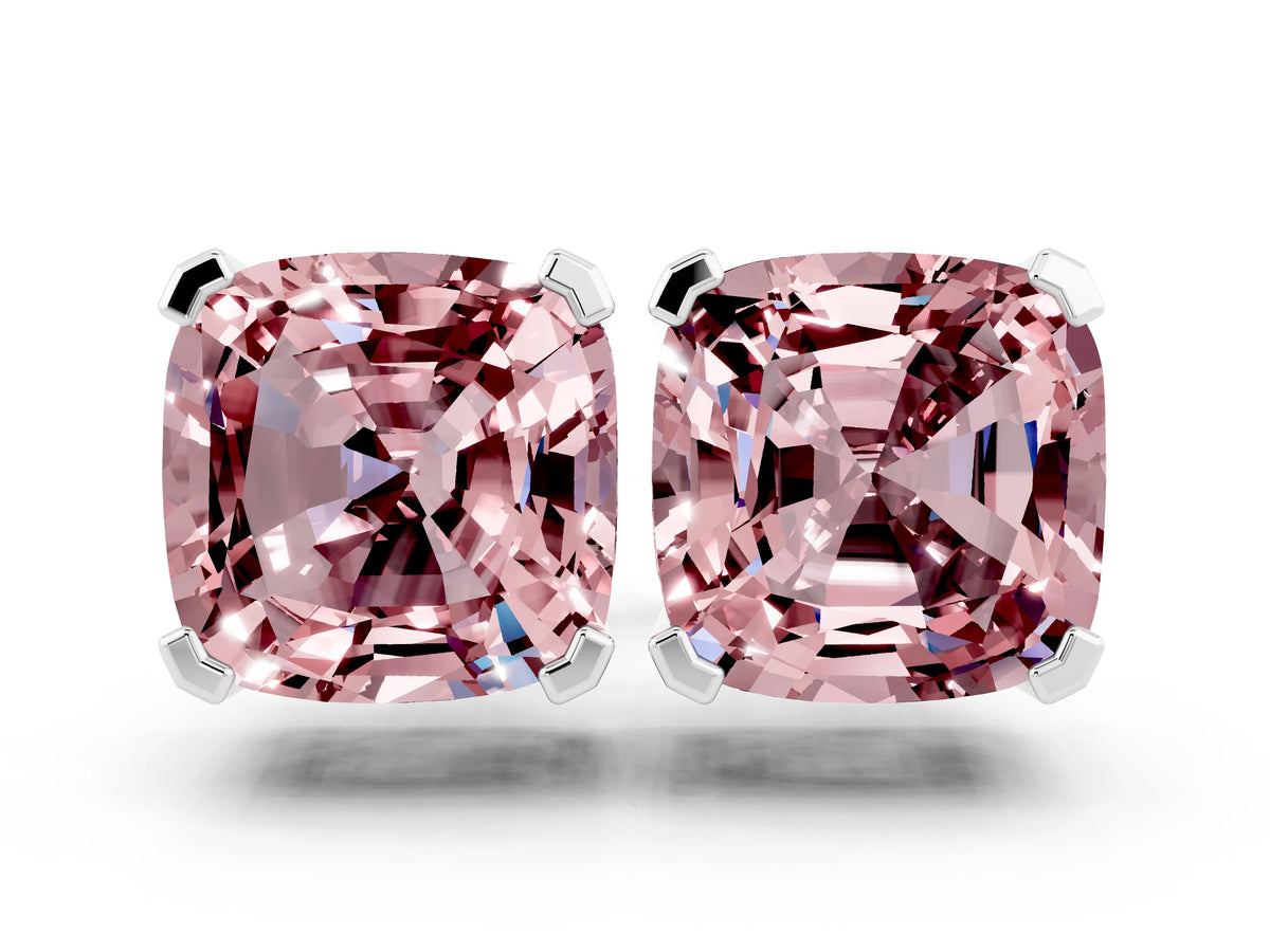 Cushion Cut Morganite Stud Earrings in White gold with Basket Setting