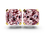 Cushion Cut Morganite Stud Earrings in Yellow gold with Basket Setting