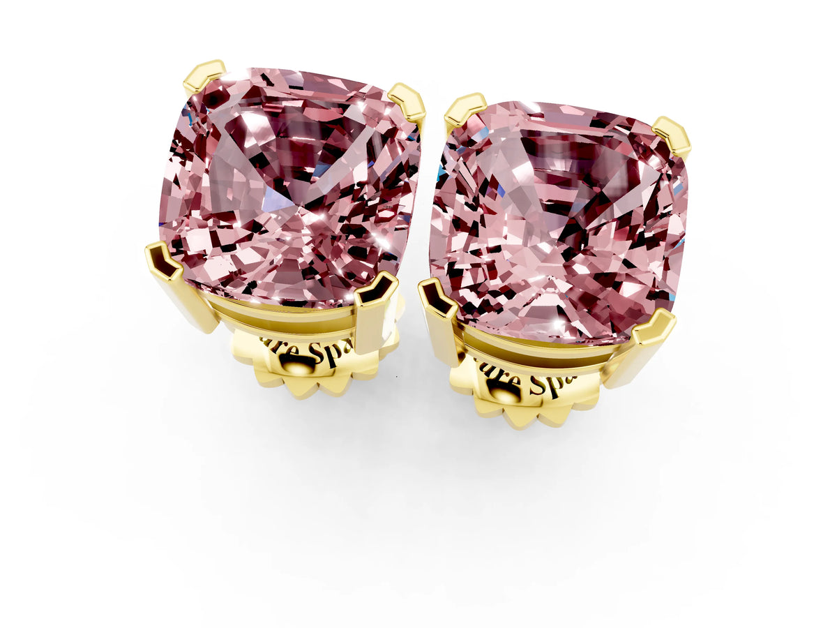 Cushion Cut Morganite Stud Earrings in Yellow gold with Basket Setting_1