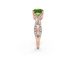 Cushion Cut Peridot Solitaire Ring in Rose gold with Interwoven Pavé Band and Prong Setting_2