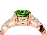 Cushion Cut Peridot Solitaire Ring in Rose gold with Interwoven Pavé Band and Prong Setting_4