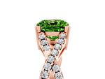 Cushion Cut Peridot Solitaire Ring in Rose gold with Interwoven Pavé Band and Prong Setting_5