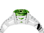 Cushion Cut Peridot Solitaire Ring in Silver with Interwoven Pavé Band and Prong Setting_10