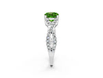 Cushion Cut Peridot Solitaire Ring in White gold with Interwoven Pavé Band and Prong Setting_2