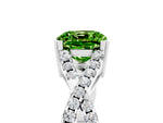 Cushion Cut Peridot Solitaire Ring in White gold with Interwoven Pavé Band and Prong Setting_5