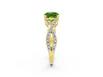 Cushion Cut Peridot Solitaire Ring in Yellow gold with Interwoven Pavé Band and Prong Setting_2