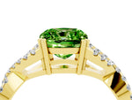 Cushion Cut Peridot Solitaire Ring in Yellow gold with Interwoven Pavé Band and Prong Setting_4