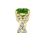 Cushion Cut Peridot Solitaire Ring in Yellow gold with Interwoven Pavé Band and Prong Setting_5