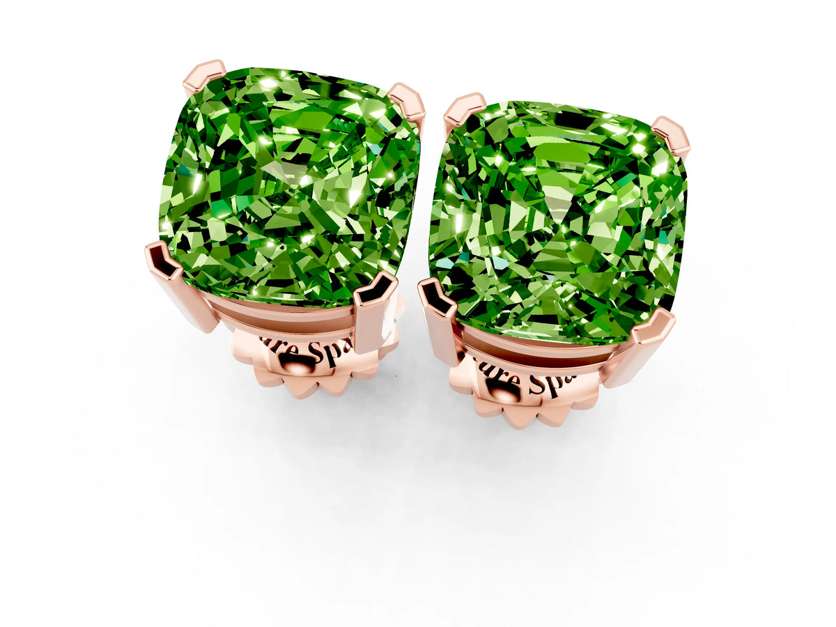 Cushion Cut Peridot Stud Earrings in Rose gold with Basket Setting_1