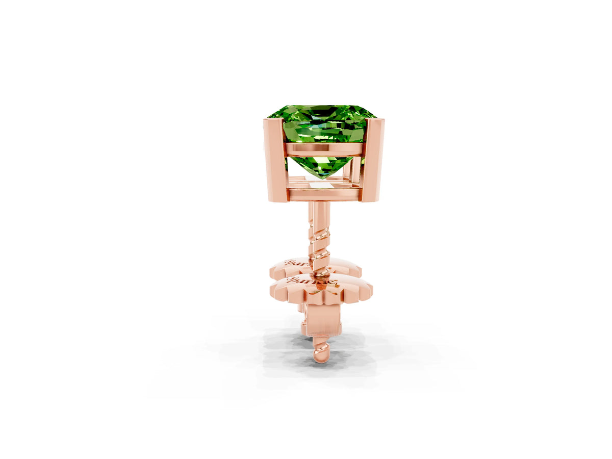 Cushion Cut Peridot Stud Earrings in Rose gold with Basket Setting_2