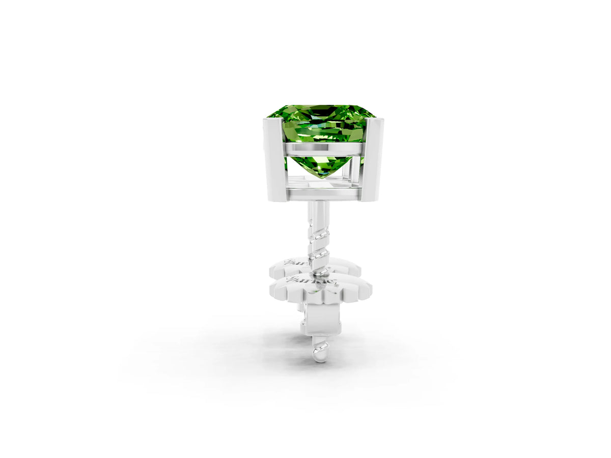 Cushion Cut Peridot Stud Earrings in White gold with Basket Setting_2
