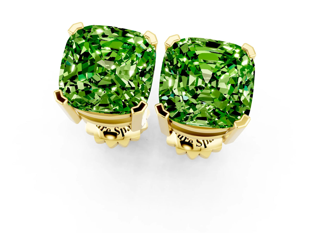 Cushion Cut Peridot Stud Earrings in Yellow gold with Basket Setting_1