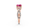 Cushion Cut Pink Sapphire Solitaire Ring in Rose gold with Interwoven Pavé Band and Prong Setting_2