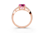 Cushion Cut Pink Sapphire Solitaire Ring in Rose gold with Interwoven Pavé Band and Prong Setting_3