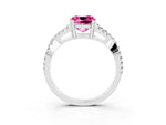 Cushion Cut Pink Sapphire Solitaire Ring in Silver with Interwoven Pavé Band and Prong Setting_9