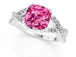 Cushion Cut Pink Sapphire Solitaire Ring in White gold with Interwoven Pavé Band and Prong Setting_1