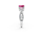 Cushion Cut Pink Sapphire Solitaire Ring in White gold with Interwoven Pavé Band and Prong Setting_2