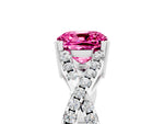 Cushion Cut Pink Sapphire Solitaire Ring in White gold with Interwoven Pavé Band and Prong Setting_5