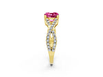 Cushion Cut Pink Sapphire Solitaire Ring in Yellow gold with Interwoven Pavé Band and Prong Setting_2
