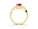 Cushion Cut Pink Sapphire Solitaire Ring in Yellow gold with Interwoven Pavé Band and Prong Setting_3
