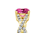 Cushion Cut Pink Sapphire Solitaire Ring in Yellow gold with Interwoven Pavé Band and Prong Setting_5